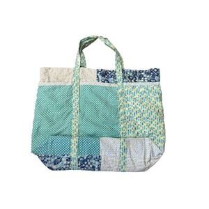 Handmade Patchwork tote bag, teal & blue floral, Soft; foldable; 6 pockets; boho